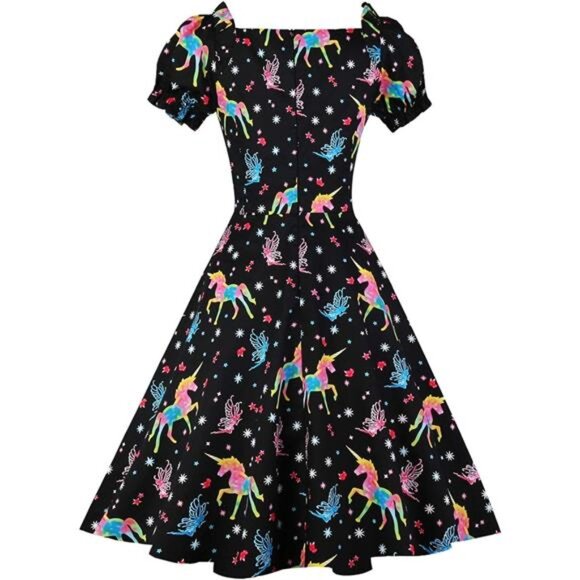Women's Puff Short Sleeve 1950s Party Dresses Unicorn - Picture 3 of 5